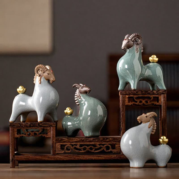 Buddha Stones Cabra de cerámica con esmalte craquelado, símbolo de prosperidad. Decoración con animales adorables. - image 23