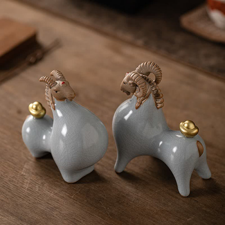 Buddha Stones Cabra de cerámica con esmalte craquelado, símbolo de prosperidad. Decoración con animales adorables. - image 21
