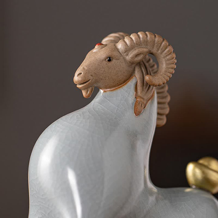 Buddha Stones Cabra de cerámica con esmalte craquelado, símbolo de prosperidad. Decoración con animales adorables. - image 13