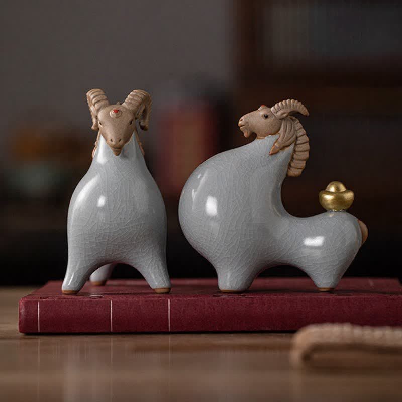 Buddha Stones Cabra de cerámica con esmalte craquelado, símbolo de prosperidad. Decoración con animales adorables. - image 15