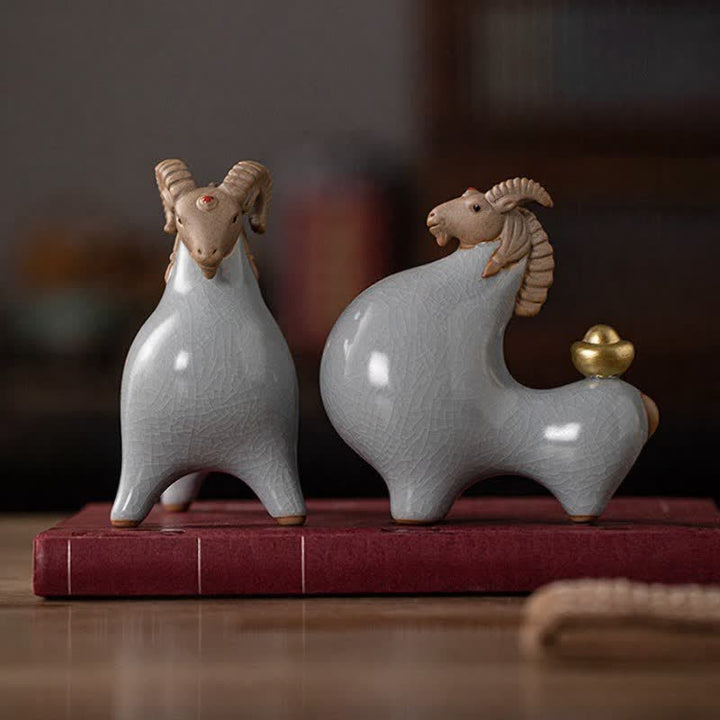 Buddha Stones Cabra de cerámica con esmalte craquelado, símbolo de prosperidad. Decoración con animales adorables. - image 15