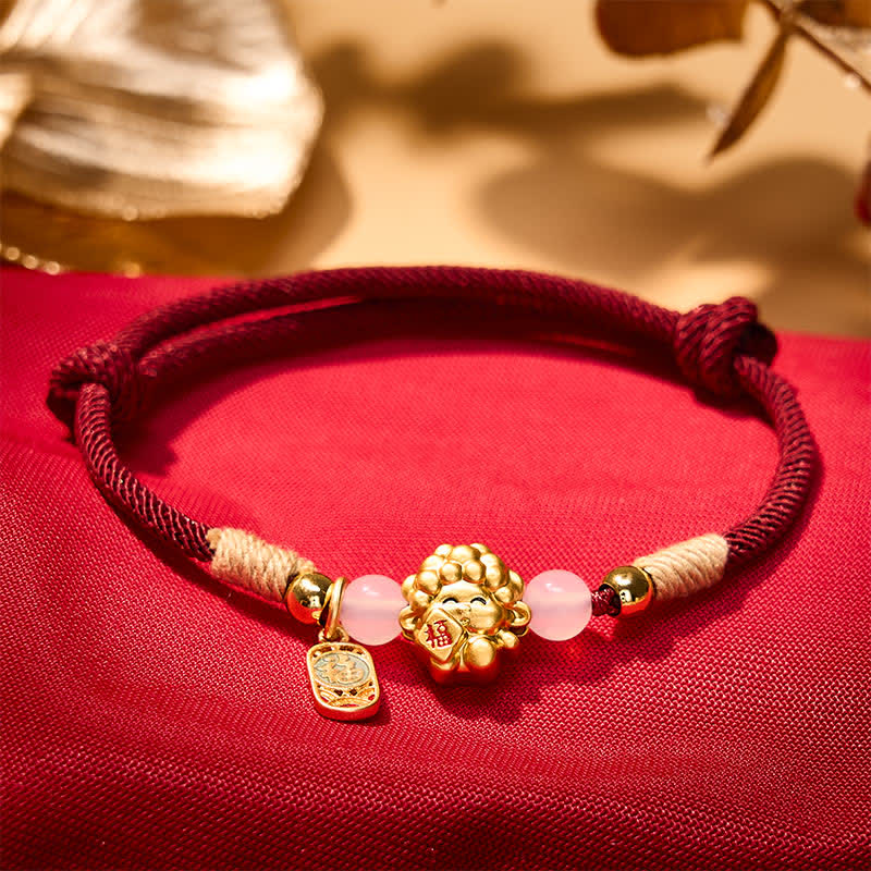 Buddha Stones Pulsera de hilo rojo con el símbolo de la oveja Fu del Año de la Cabra, de cobre y plata de ley 999, con la bendición del personaje. - image 1