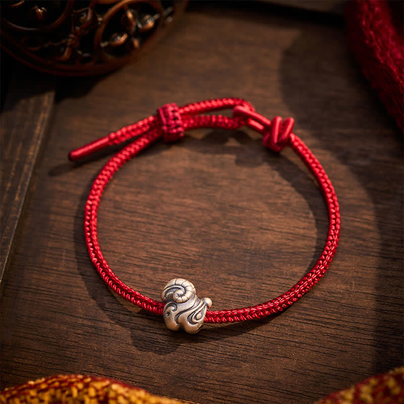 Buddha Stones Pulsera de protección del año de la cabra, de plata de ley 999, tejida a mano con hilo rojo, del zodíaco chino de la oveja. - image 1