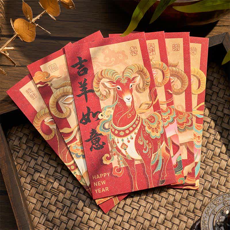 Buddha Stones Juego de 6 sobres rojos tradicionales chinos para la bendición del Año de la Cabra - Juego de 6 piezas de 16,6*8,6 cm. - image 0