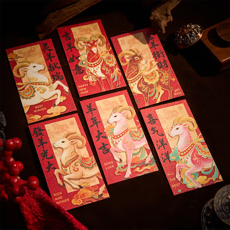 Buddha Stones Juego de 6 sobres rojos tradicionales chinos para la bendición del Año de la Cabra - image 1
