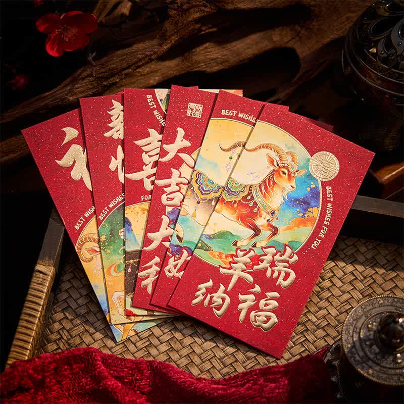 Buddha Stones Juego de 6 sobres rojos para el Año de la Cabra, buena fortuna y prosperidad para el Año Nuevo Chino. - image 1