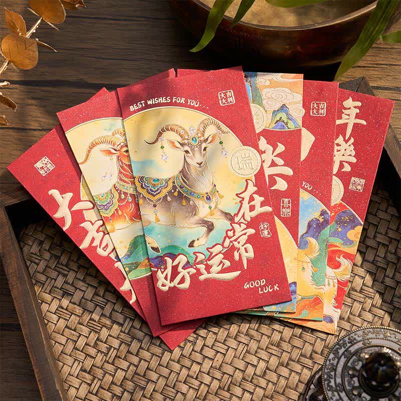 Buddha Stones Juego de 6 sobres rojos para el Año de la Cabra, buena fortuna y prosperidad para el Año Nuevo Chino. - Juego de 6 piezas de 16,6*8,6 cm. - image 0