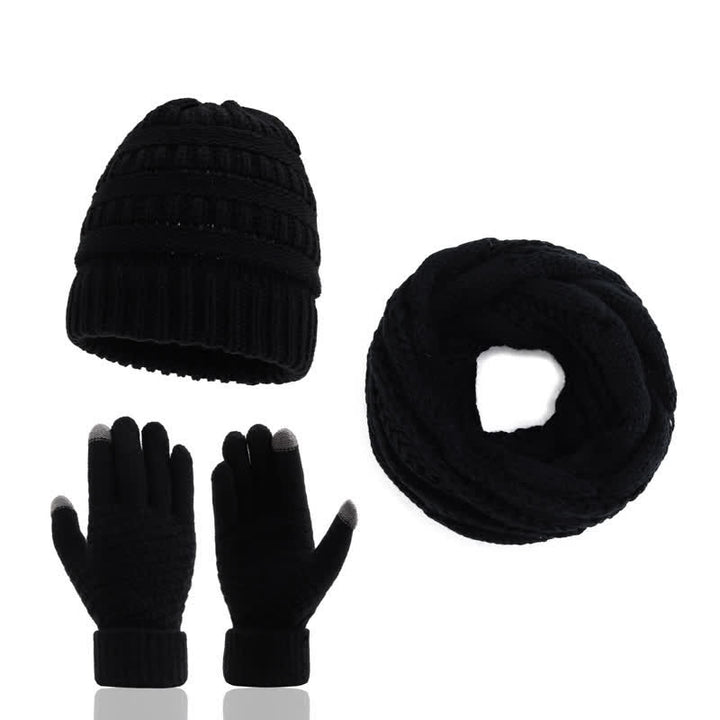 Buddha Stones Gorro, bufanda y guantes de punto trenzado para mujer, ideal para otoño e invierno. - Negro - image 3