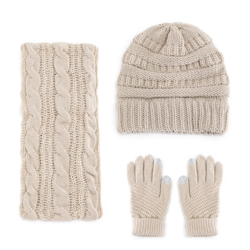 Buddha Stones Gorro, bufanda y guantes de punto trenzado para mujer, ideal para otoño e invierno. - image 1