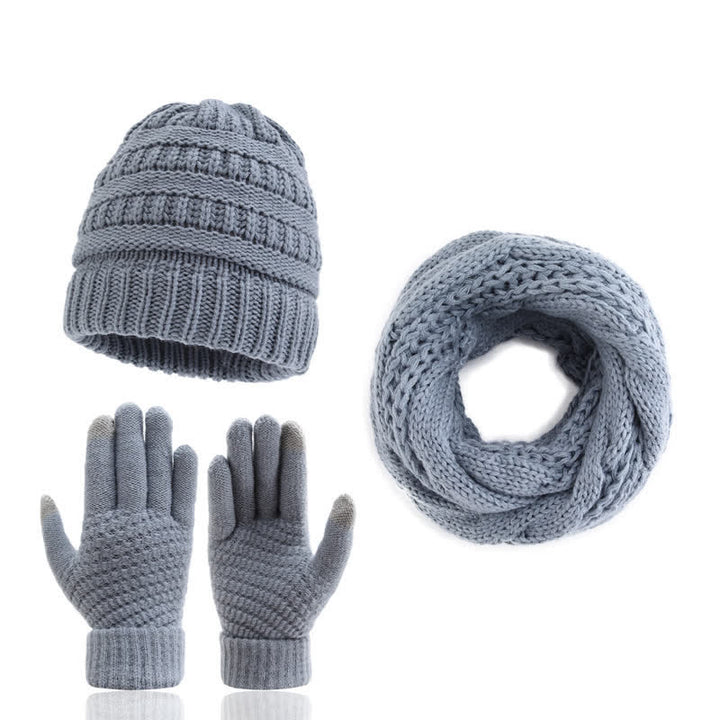 Buddha Stones Gorro, bufanda y guantes de punto trenzado para mujer, ideal para otoño e invierno. - Gris pizarra - image 6
