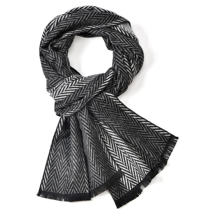 Buddha Stones Bufanda clásica de hombre con borlas y estampado de espiga para otoño/invierno. - Negro - 180*30 cm - image 4