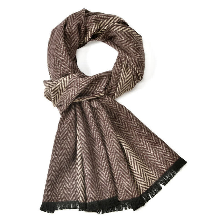 Buddha Stones Bufanda clásica de hombre con borlas y estampado de espiga para otoño/invierno. - Broncearse - 180*30 cm - image 0