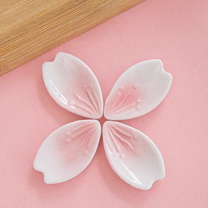 Buddha Stones Elegante soporte para palillos de cerámica estilo japonés con pétalos de cerezo rosas - image 1