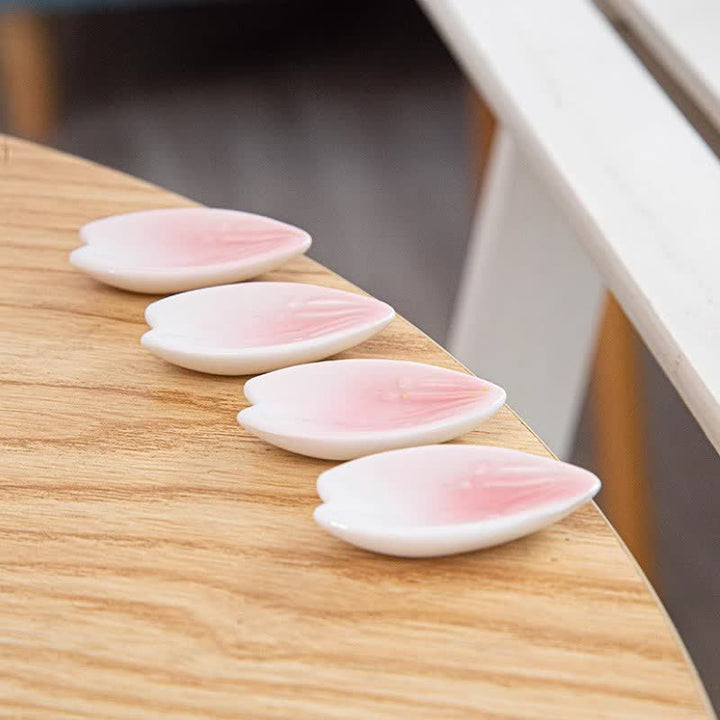 Buddha Stones Elegante soporte para palillos de cerámica estilo japonés con pétalos de cerezo rosas - image 3