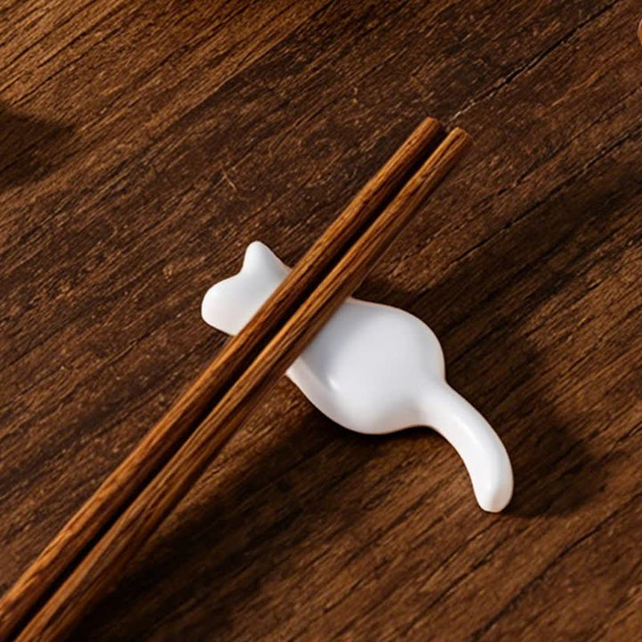 Buddha Stones Soporte para palillos de cerámica con forma de gato pintado a mano - image 5