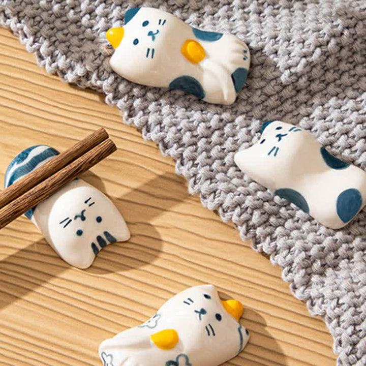 Buddha Stones Soporte para palillos de cerámica con forma de gato pintado a mano de Ceramic Purity - image 15