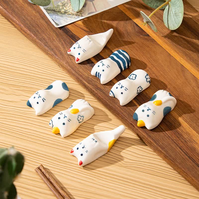 Buddha Stones Soporte para palillos de cerámica con forma de gato pintado a mano de Ceramic Purity - image 14