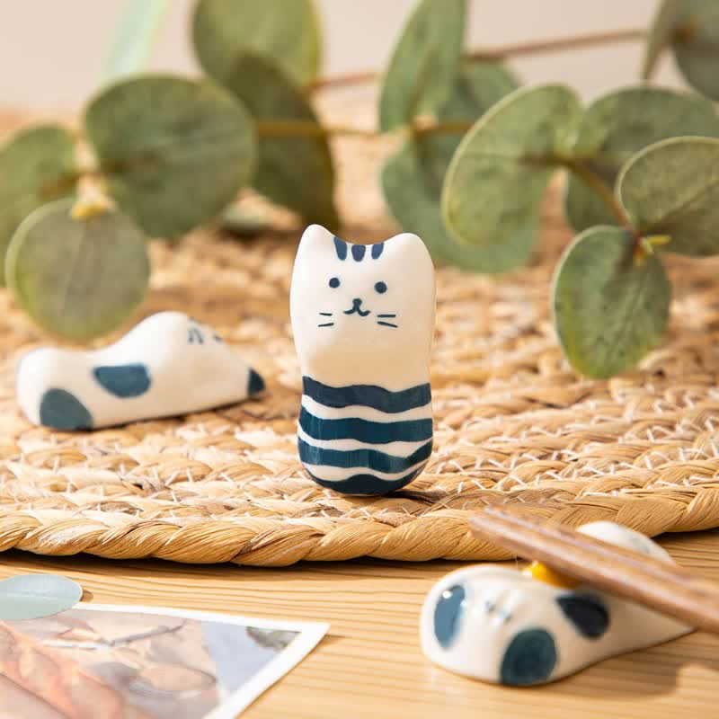 Buddha Stones Soporte para palillos de cerámica con forma de gato pintado a mano de Ceramic Purity - image 6
