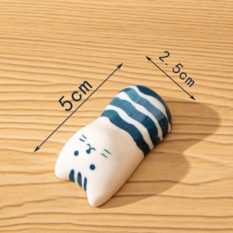 Buddha Stones Soporte para palillos de cerámica con forma de gato pintado a mano de Ceramic Purity - Rayas azules (aprox. 2,5 cm × 5,0 cm) - image 5