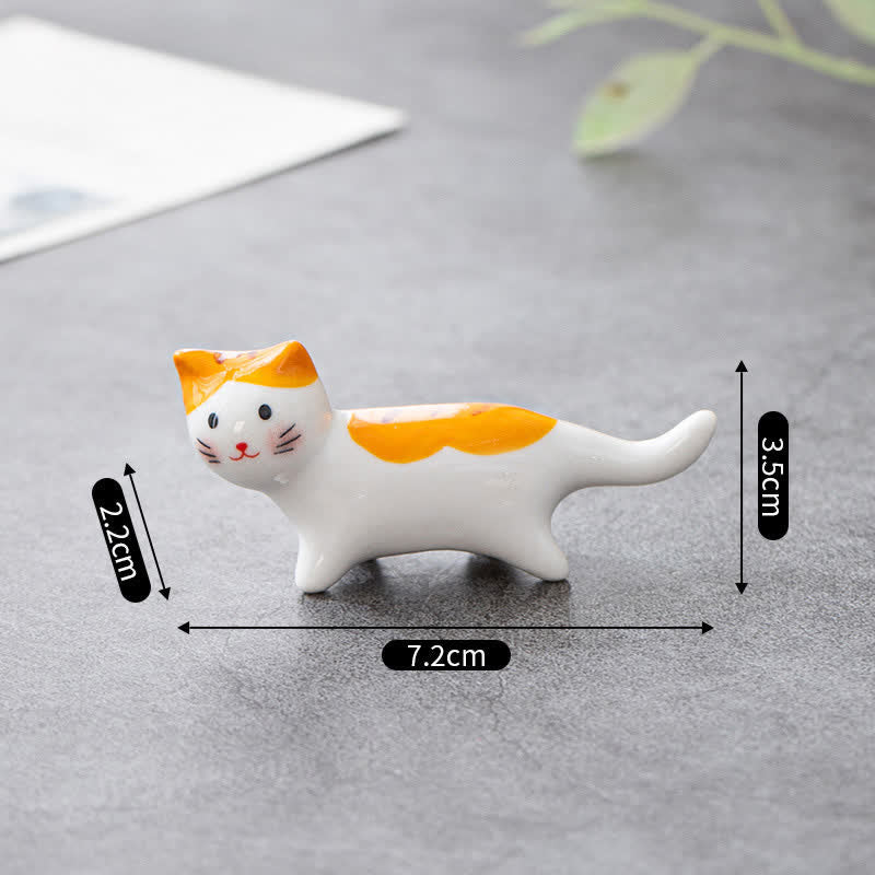 Buddha Stones Soporte de cerámica esmaltada con forma de gato para palillos de mesa - Blanco anaranjado - image 1