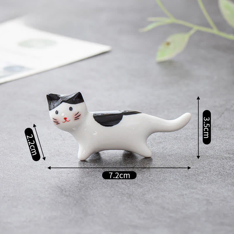 Buddha Stones Soporte de cerámica esmaltada con forma de gato para palillos de mesa - Negro - image 5