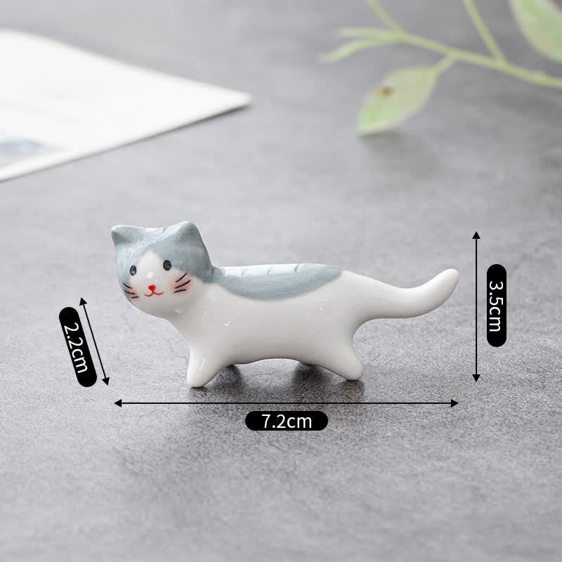 Buddha Stones Soporte de cerámica esmaltada con forma de gato para palillos de mesa - Gris - image 4