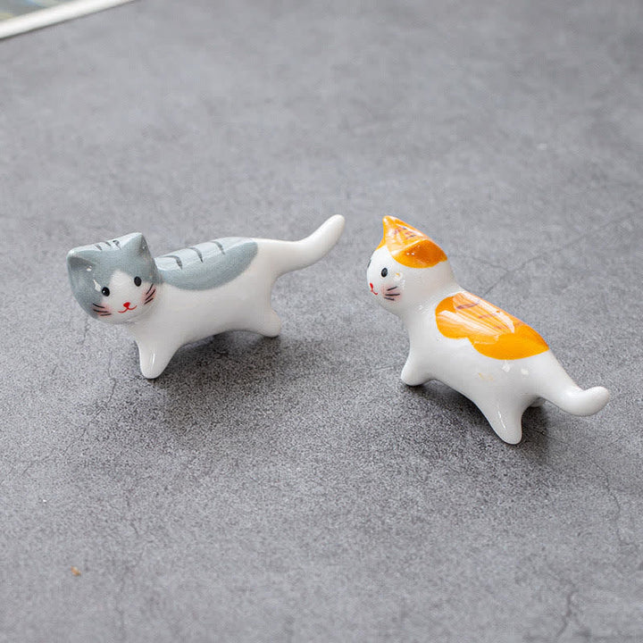 Buddha Stones Soporte de cerámica esmaltada con forma de gato para palillos de mesa - Gris - image 4