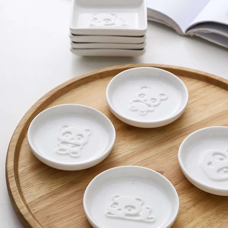 Buddha Stones Mini plato para salsa de cerámica blanca con relieve de panda - image 13