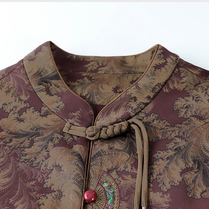 Buddha Stones Chaleco de mujer con estampado floral y botones de rana, estilo vintage otoñal. - image 1