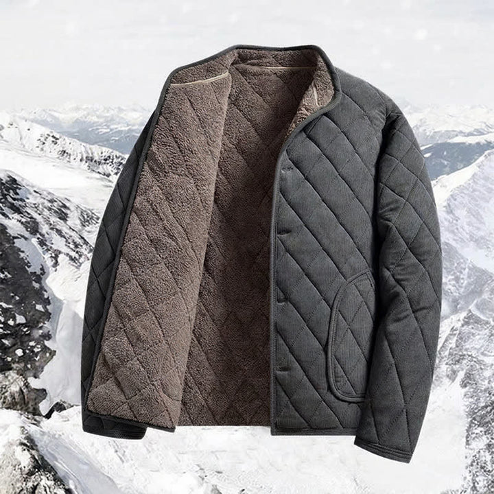 Buddha Stones Chaqueta de hombre de pana lisa con cuello mandarín acolchado, estilo casual de invierno, con bolsillos. - image 2