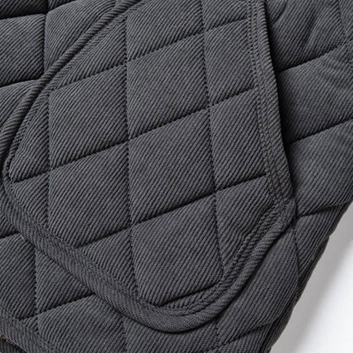 Buddha Stones Chaqueta de hombre de pana lisa con cuello mandarín acolchado, estilo casual de invierno, con bolsillos. - image 5