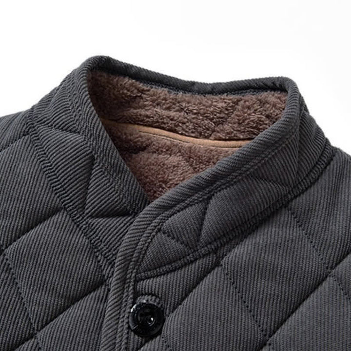 Buddha Stones Chaqueta de hombre de pana lisa con cuello mandarín acolchado, estilo casual de invierno, con bolsillos. - image 3