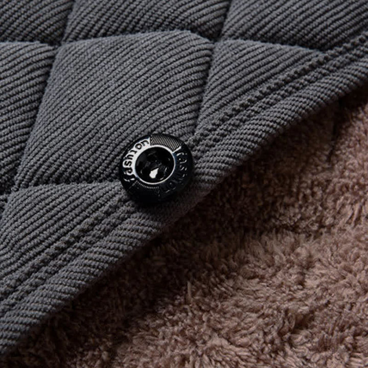 Buddha Stones Chaqueta de hombre de pana lisa con cuello mandarín acolchado, estilo casual de invierno, con bolsillos. - image 4
