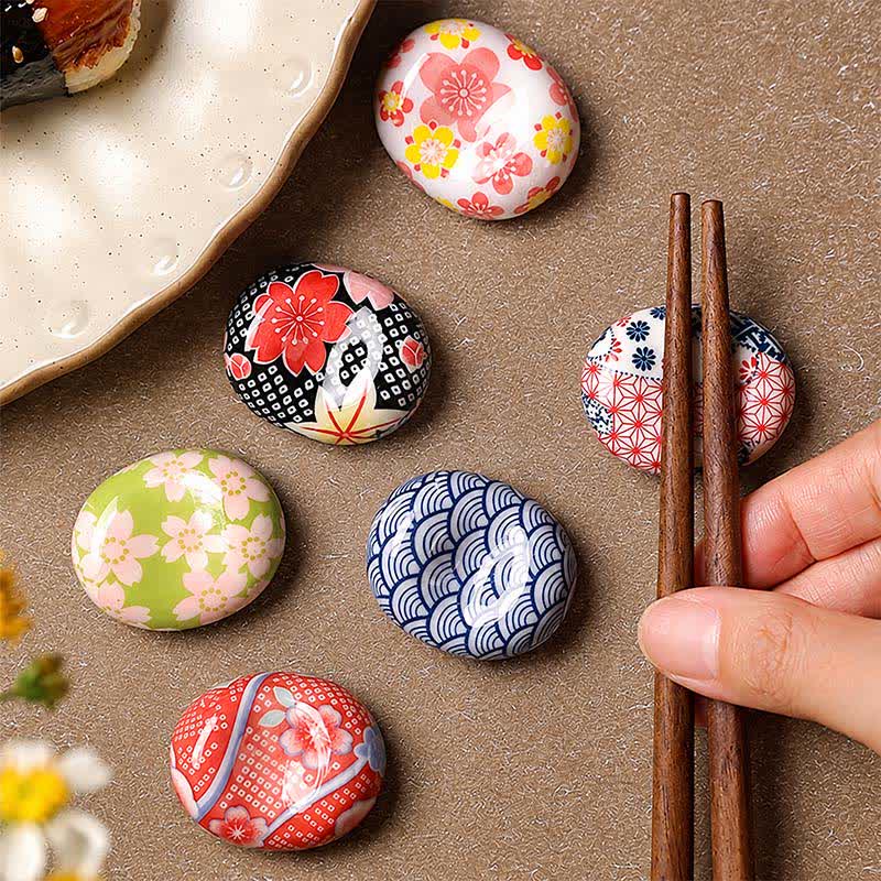 Buddha Stones Soporte ovalado de cerámica con diseño floral para palillos de habas - image 0