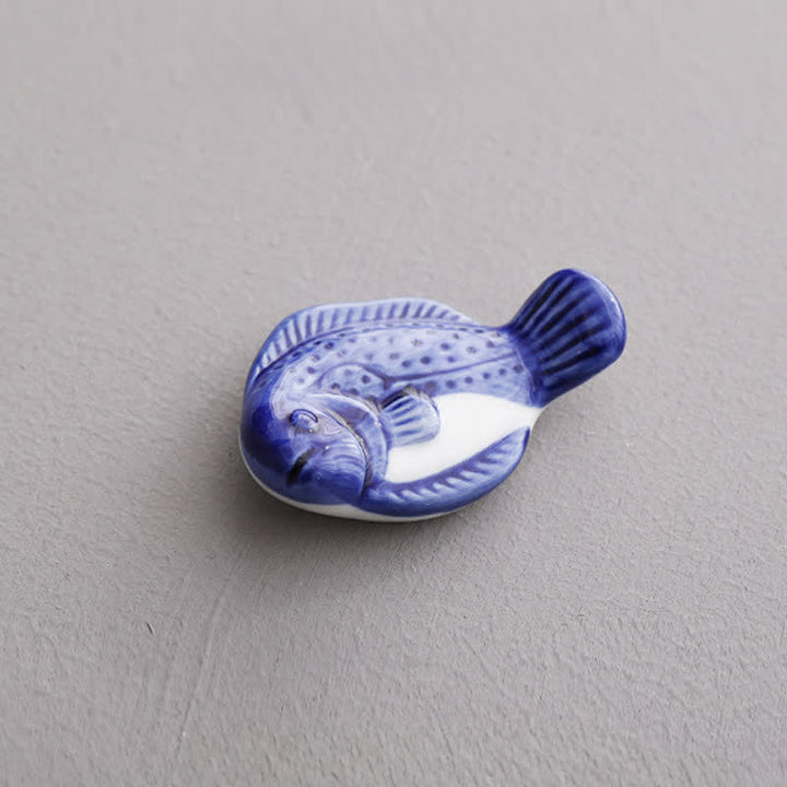 Buddha Stones Soporte para palillos de cerámica con forma de pez, azul, blanco y verde - Tilapia azul Aprox. 6,2 × 4,0 × 1,5 cm - Cerámico - image 8