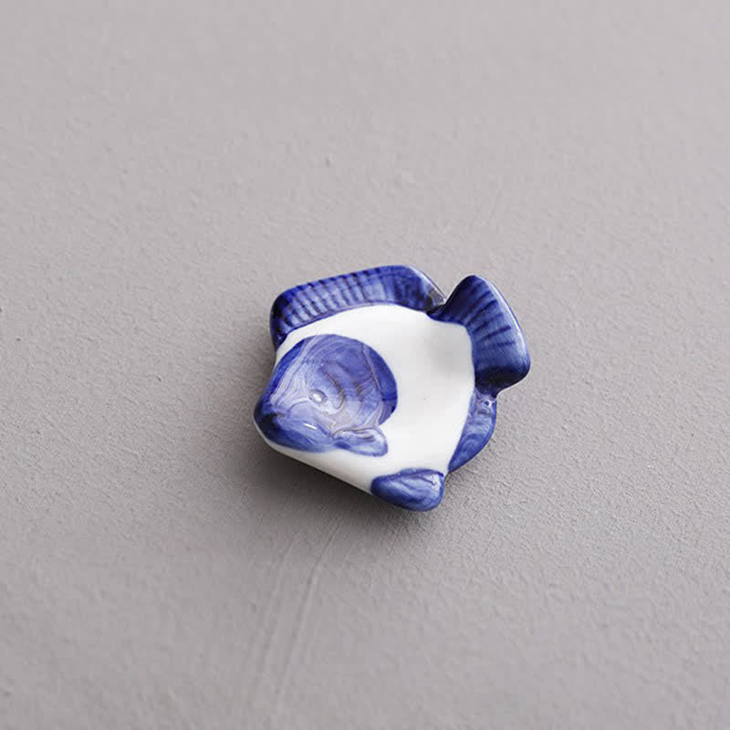 Buddha Stones Soporte para palillos de cerámica con forma de pez, azul, blanco y verde - Rodaballo Aprox. 5,2 × 5,2 × 2,0 cm - Cerámico - image 9