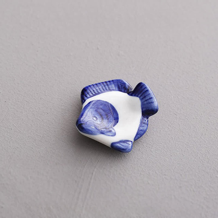 Buddha Stones Soporte para palillos de cerámica con forma de pez, azul, blanco y verde - Rodaballo Aprox. 5,2 × 5,2 × 2,0 cm - Cerámico - image 9
