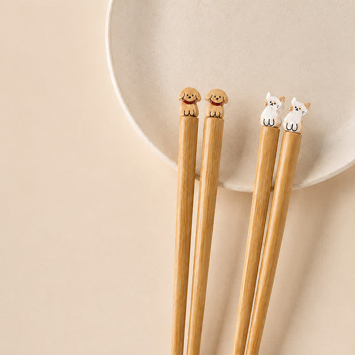 Buddha Stones Palillos de bambú estilo japonés para perros y gatos - Palillos de bambú con forma de perro y gato - Juego de 2 pares (una pieza de cada diseño) - image 7