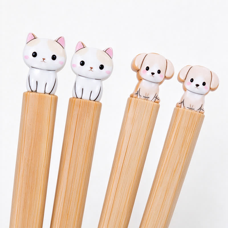 Buddha Stones Palillos de bambú estilo japonés para perros y gatos - Palillos de madera con forma de perro y gato - Juego de 2 pares (una pieza de cada diseño) - image 25