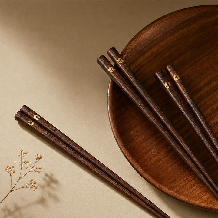 Buddha Stones Palillos de bambú de madera con diseño floral dorado al estilo japonés - image 0