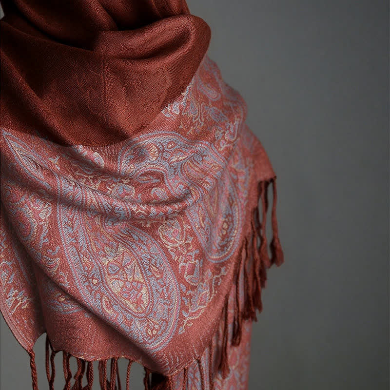 Buddha Stones Bufanda elegante de mujer con borlas y estampado paisley para primavera y otoño. - image 21