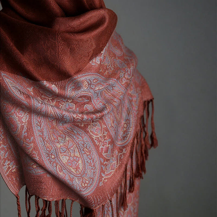 Buddha Stones Bufanda elegante de mujer con borlas y estampado paisley para primavera y otoño. - image 21