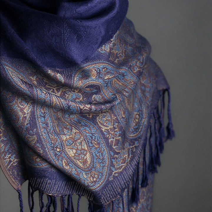 Buddha Stones Bufanda elegante de mujer con borlas y estampado paisley para primavera y otoño. - image 16