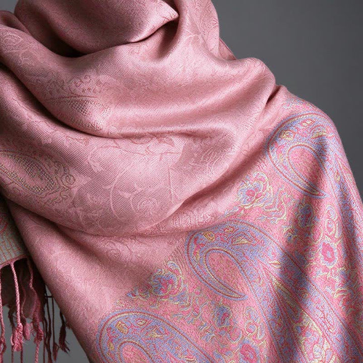 Buddha Stones Bufanda elegante de mujer con borlas y estampado paisley para primavera y otoño. - image 25