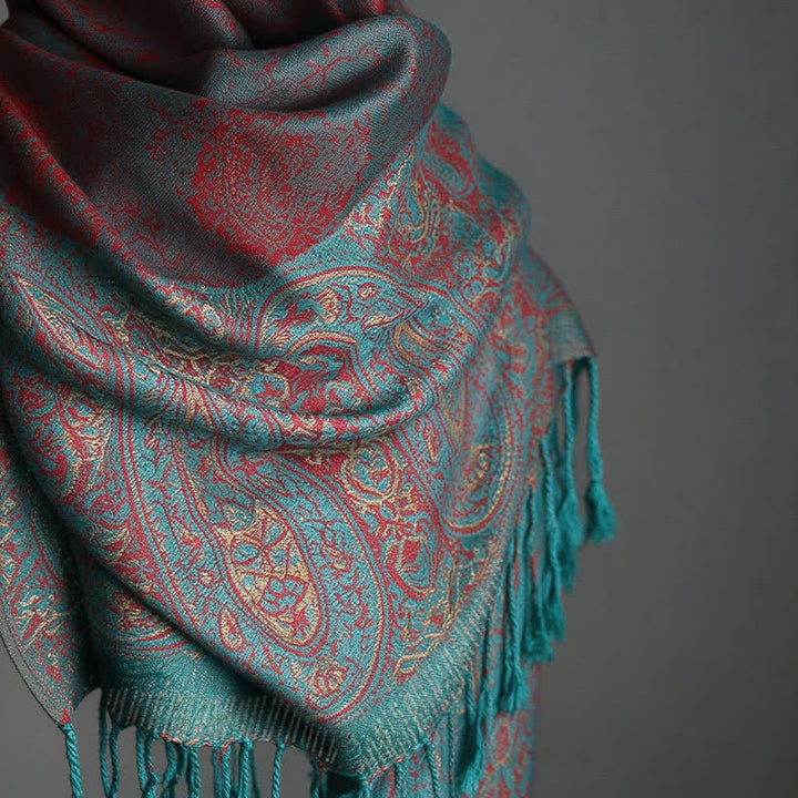Buddha Stones Bufanda elegante de mujer con borlas y estampado paisley para primavera y otoño. - image 12