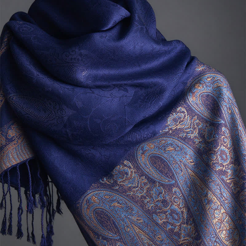 Buddha Stones Bufanda elegante de mujer con borlas y estampado paisley para primavera y otoño. - image 15