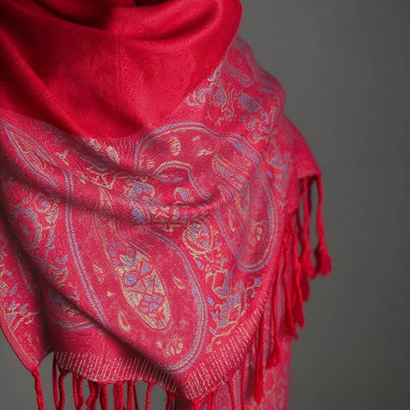 Buddha Stones Bufanda elegante de mujer con borlas y estampado paisley para primavera y otoño. - image 18