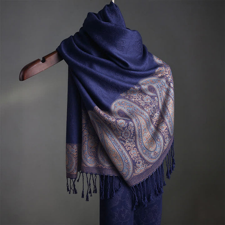 Buddha Stones Bufanda elegante de mujer con borlas y estampado paisley para primavera y otoño. - Azul marino - Aprox. 70 × 200 cm - image 13
