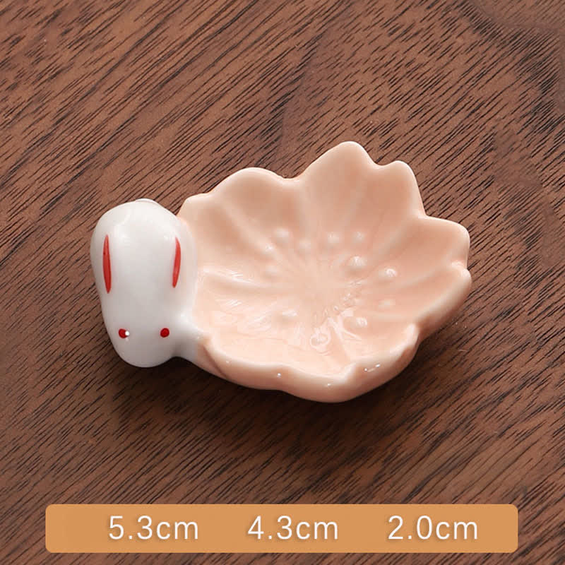 Buddha Stones Soporte pequeño de cerámica para palillos con forma de conejo Sakura - Conejo Sakura Naranja Aprox. 5,3 × 4,3 × 2,0 cm - Cerámico - image 1