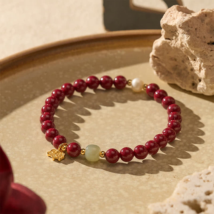 Buddha Stones Pulsera protectora con dije de cabra de jade y perla cinabrio - image 3